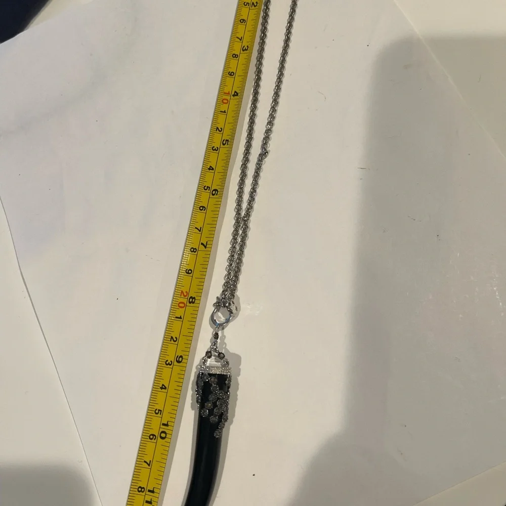 Ashley Pittman black horn pendant necklace with diamonds on magnetic clasp chain - Picture 3 of 5